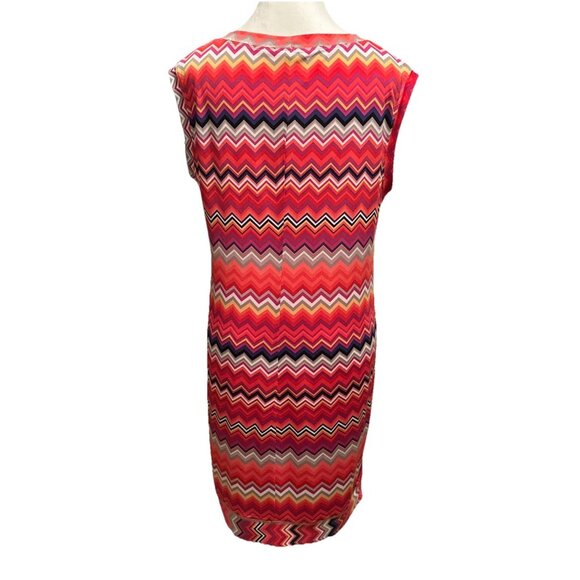 Trina Turk Multi Zinnia Zig Zag Printed Sheath Dress Colorful Capsleeve Retro M - Picture 6 of 12